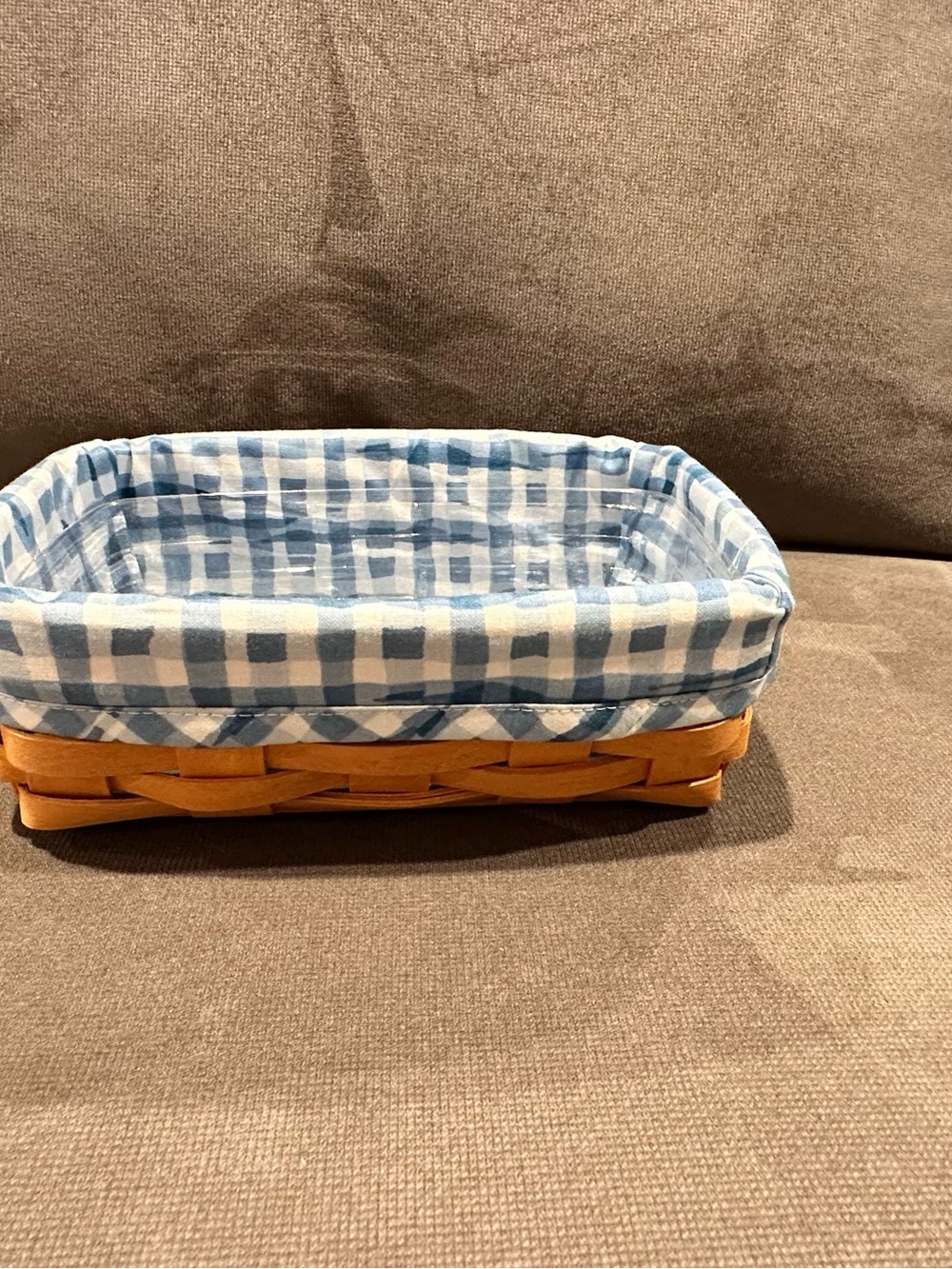 Longaberger Light Blue & White Gingham Lined Woven Basket & Protector